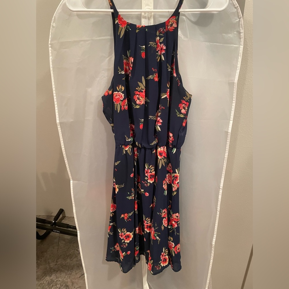Navy blue with floral patterns